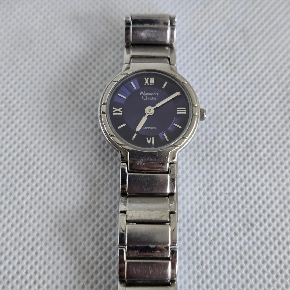 Alexandre Christie 8053L Watch Womens Silver Blue Dial Sapphire 5.5
